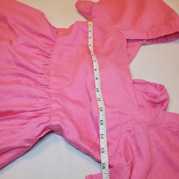 Womens Sz S Mini Prairie Dress Open Bow Back Balloon Hem Pink Summer Boho Party - Picture 6 of 9